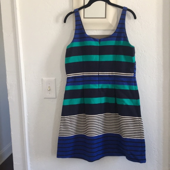 LOFT Blue green STRIPE fit and flare stripe dress - Picture 2 of 5